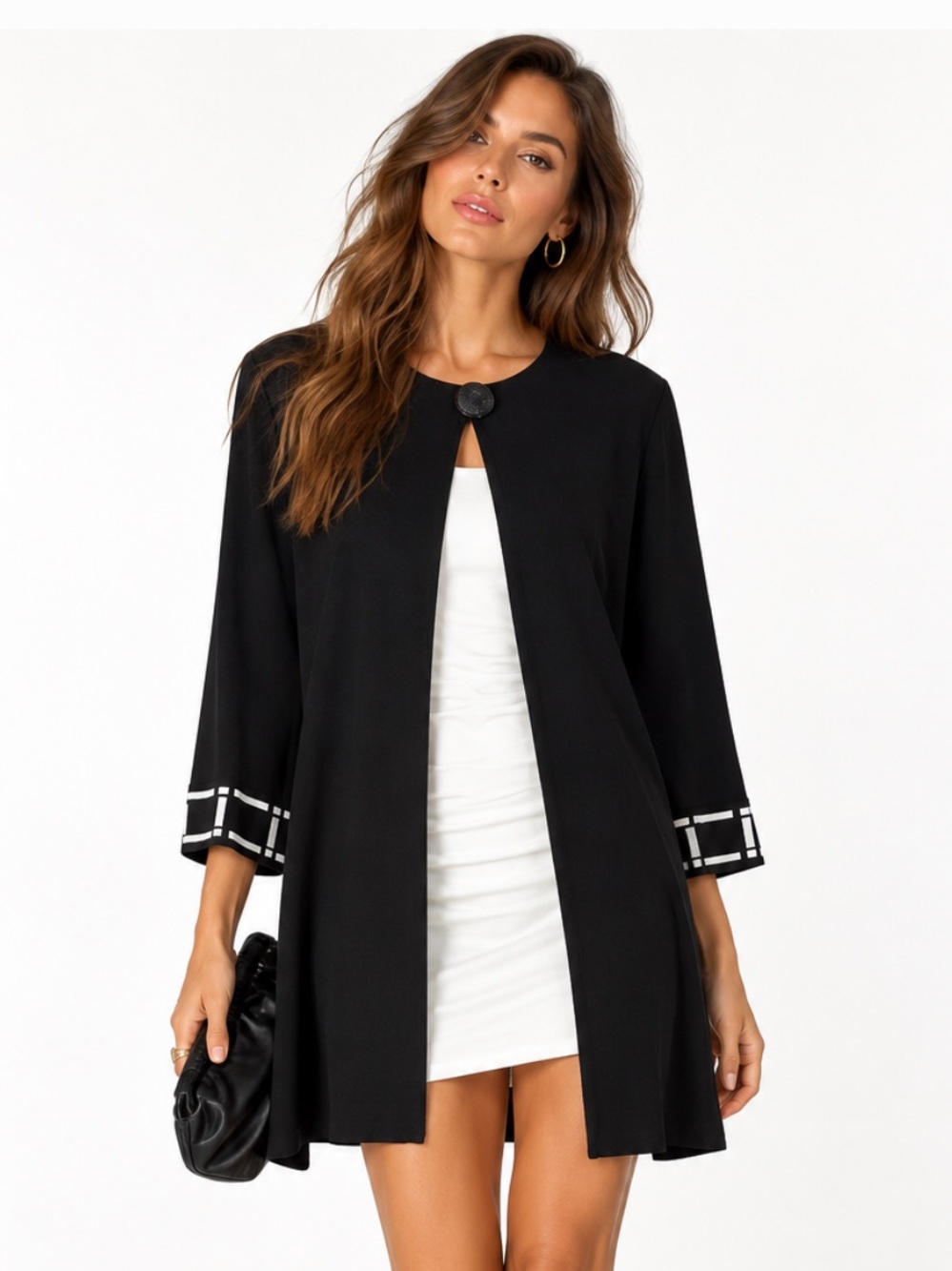 MISOOK Black Longline Open Cardigan with Contrast Trim